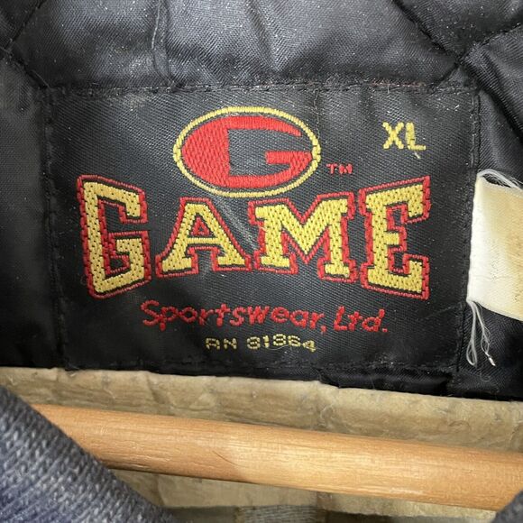 VTG 80s Varsity Letterman Wool/Leather Bomber Jacket Floor Sanding Trade Men XL - Picture 10 of 14